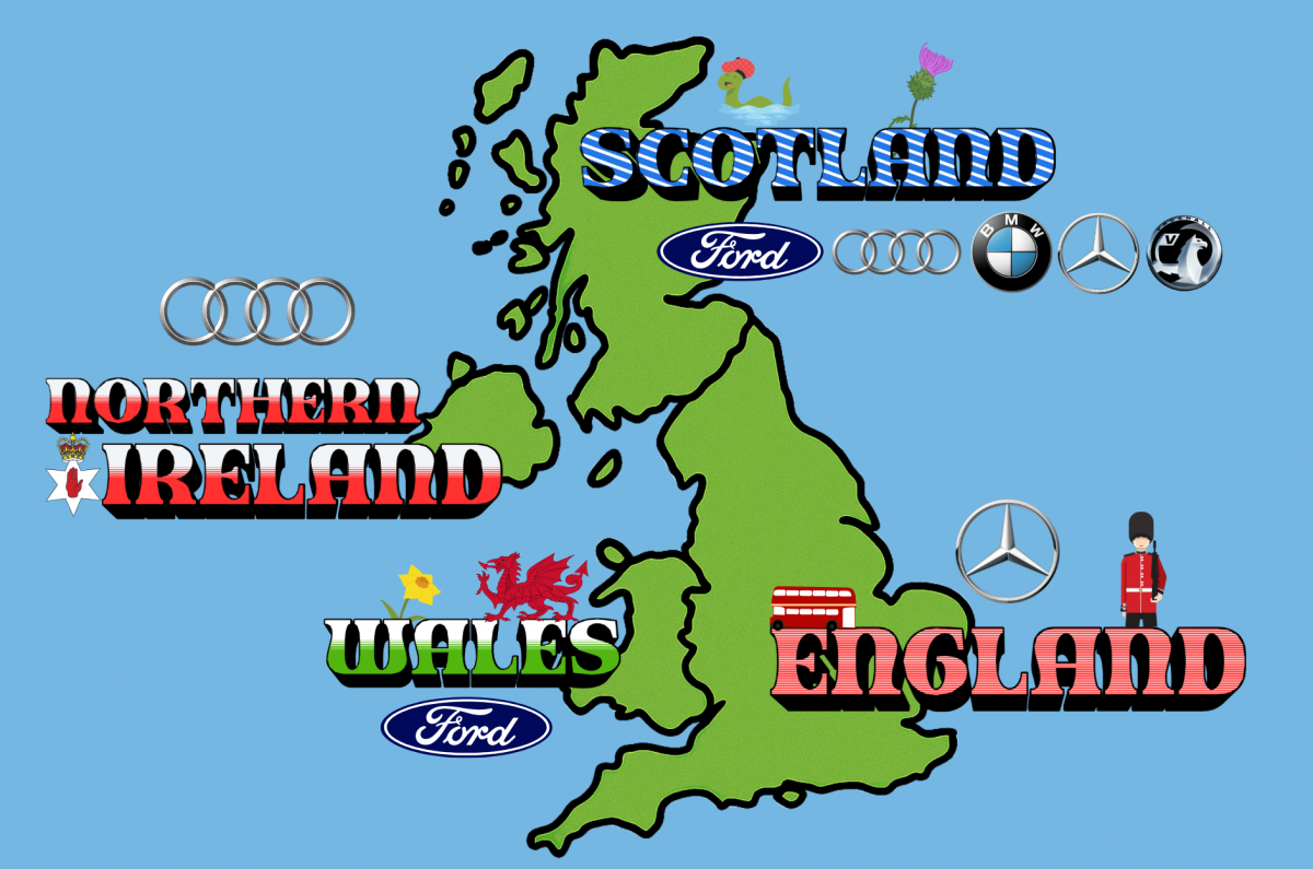 Analysis of over 350,000 CarMoney finance enquiries reveals that, although familiar brands dominate nationally, regional tastes vary significantly, especially for prestige badges.