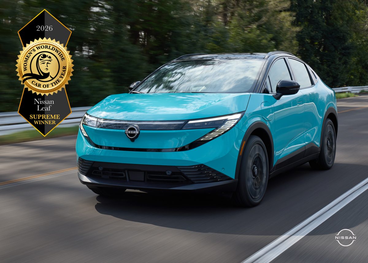 Nissan Leaf WWCOTY 2026 Awarded by an international jury and honouring LEAF’s legacy as a global EV pioneer.