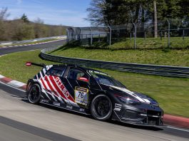 The Golf GTI Clubsport 24h looks stunning in the special "50 Years of GTI" anniversary design, celebrating the 24-hour race at the Nürburgring.
